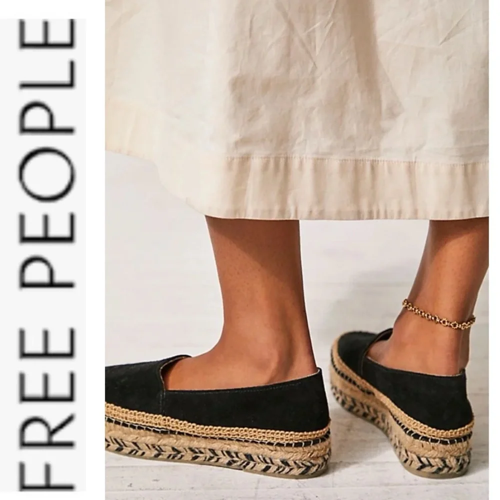 NEW Free People Collection Eden Double Stack Espadrilles black/tan 39